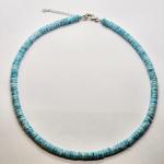 Collier Larimar Button 6mm, Verschluss Silber rhodiniert  43cm mit Verlängerungskette 47cm