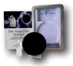 Obsidianspiegel auf Ständer mit Bergkristall klar in Box